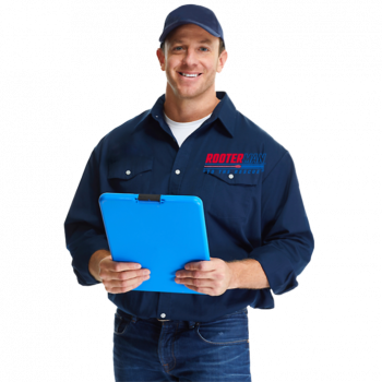 rooter-man mississauga plumber with logo badge - white background - no background